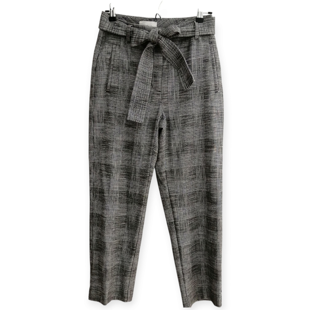 Aritzia Wilfred Plaid Ankle Length Trouser Pants Black White with Tie Belt 4